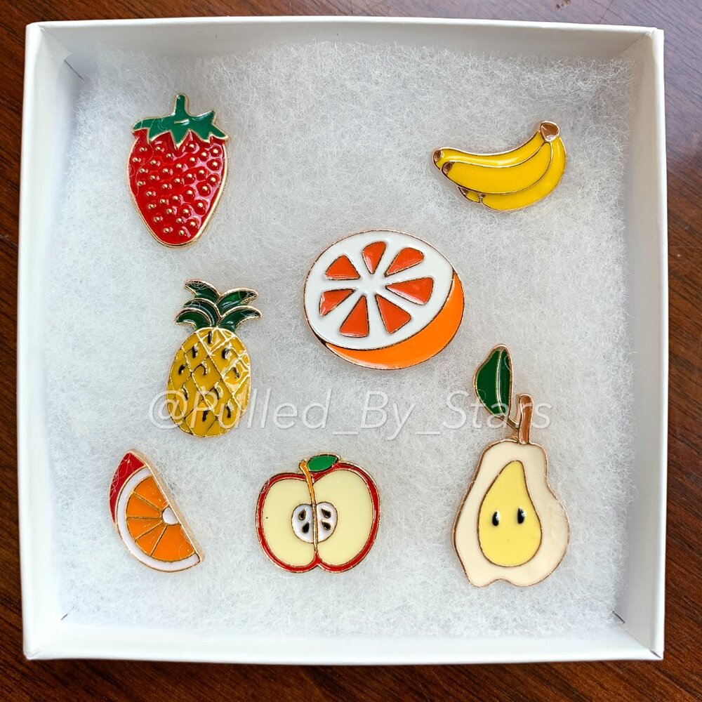 7-Piece Fruit Salad Medley Enamel Pin Set - Brand-New in Gift Box!
